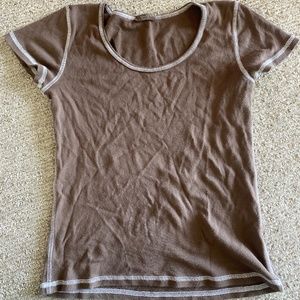 Brown White Stitched T-Shirt